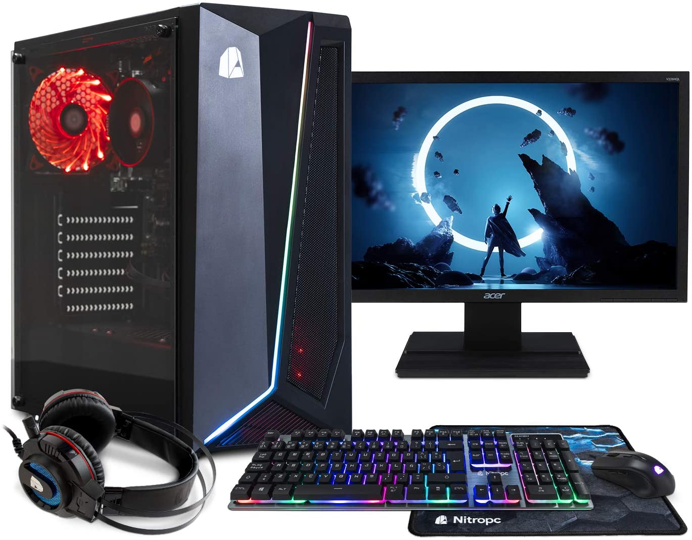 NITROPC – PC Gaming Pack Bronze Monitor 21,5″ + Teclado + ratón +